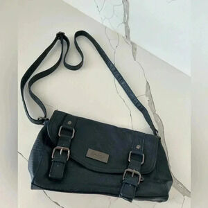 Fergi black leather crossbody purse bag excellent condition boho bohemian